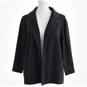 Quince Black Organic Cotton Sweater Coat Cardigan Jacket Size L Minimalist